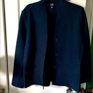 Eileen Fisher lapis navy PM 100% wool jacket.